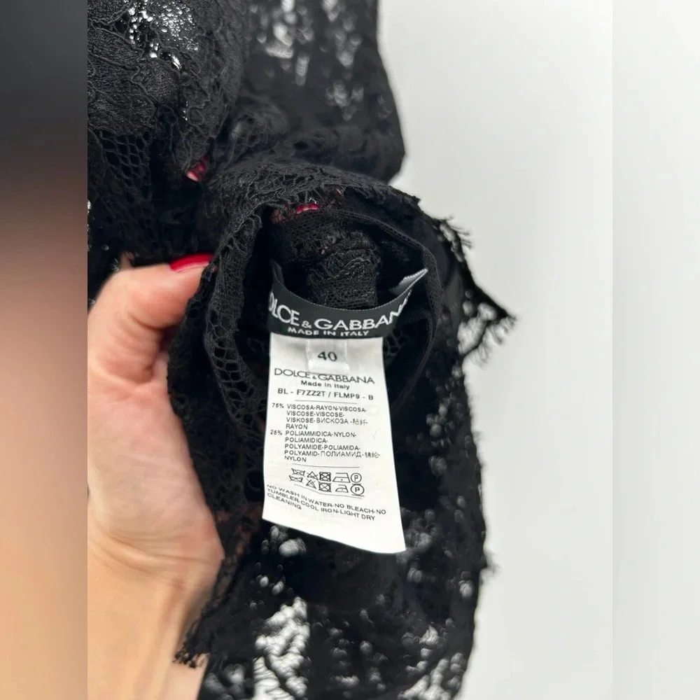 NWT Dolce & Gabbana L/s Lace Blouse Shirt with Rhinestone SIZE IT40 US SMALL - Picture 8 of 14